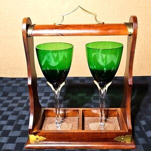 Quality Pottery Barn Wooden Dual Tantalus Decanter Holder Caddy w/Brass Accents